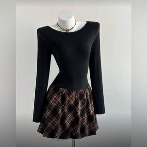 NEW BLACK PLAID 90S Y2K STYLE DRESS